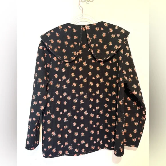 Damson Madder Elsie quilted rose print tie front jacket in black - Picture 7 of 10